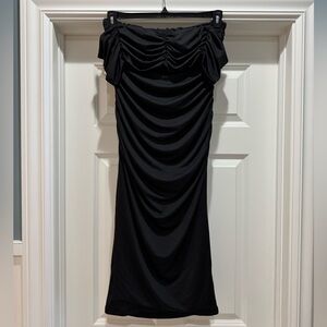 Womens Ruched Bodycon Midi Maxi Dress Off The Shoulder Black Sz M Fitted